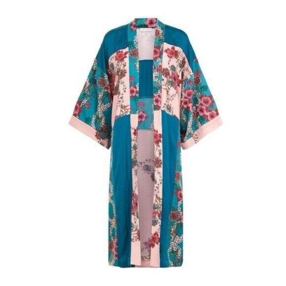 Sandro Kimono Jacket Color Printed Blocked Floral Size 36 - Picture 2 of 12